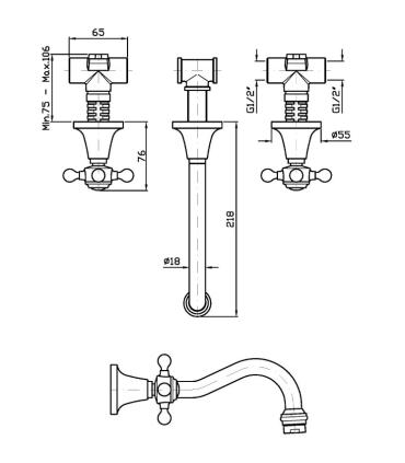 Zucchetti taps Agora Zag672 external part wall mounted sink