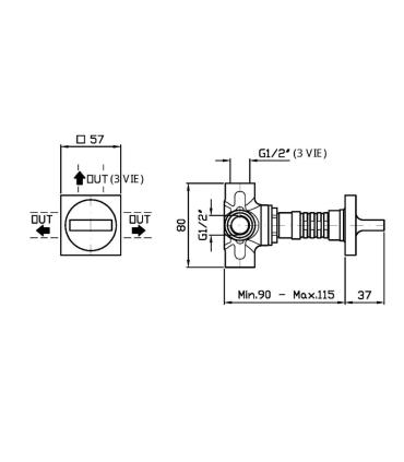 Robinet Zucchetti Aguablu Z94586 partie externe d'inverseur 2/3 voies