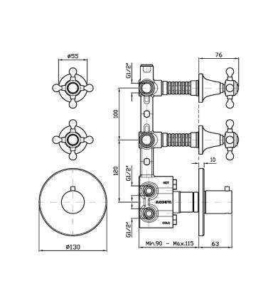 Zucchetti taps Agora Zag660 external part thermostatic shower mixer 2 outlets