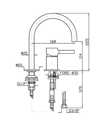 Zucchetti rubinetteria Pan Zp6224 miscelatore Lavabo 2 fori bocca bassa