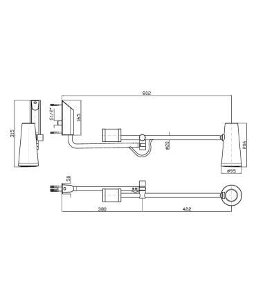 Zucchetti taps Closer Z94250 wall mounted shower head 2 arms