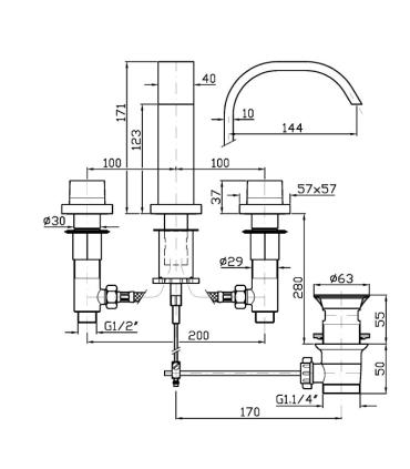 Zucchetti taps Aguablu Za5649 3-hole bidet group with drain