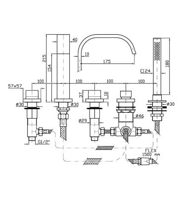 Zucchetti rubinetteria Aguablu Za5475 batteria bordo vasca 5 fori