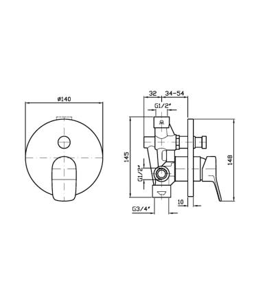 Zucchetti taps Brim Zbr127 external part bath shower mixer with diverter