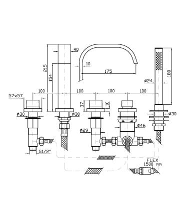 Zucchetti rubinetteria Aguablu Za5470 batteria bordo vasca 5 fori