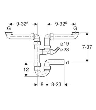 Geberit 152.886 Siphon siphon 2 cuves 1"1/2