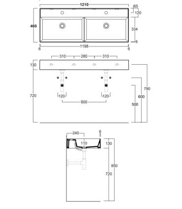 Simas Agile Ag121D vasque suspendue ou à poser 121X46 monotrou