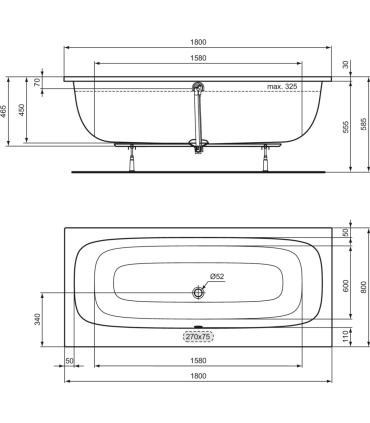 Baignoire à encastrer I.Life Normal Ideal Standard avec drain central