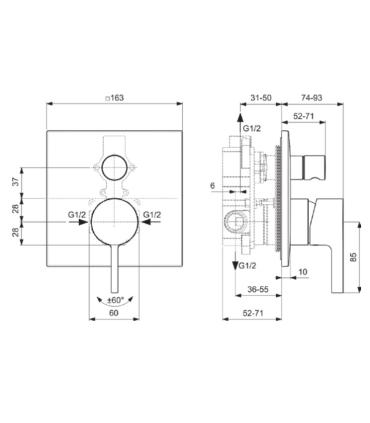 Partie extérieure du mitigeur bain-douche Ideal Standard Joy Neo Bd447 avec inverseur.