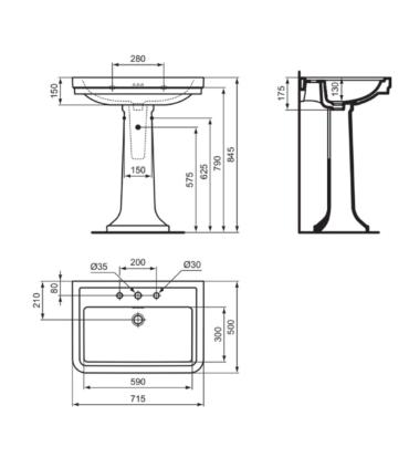 Ideal Standard Calla Washbasin with 3-hole overflow