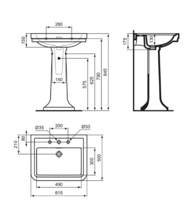 Ideal Standard Calla Washbasin with 3-hole overflow