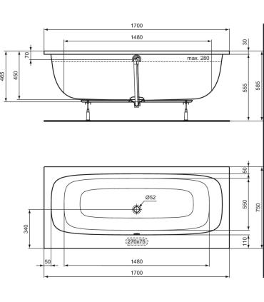 Baignoire à encastrer I.Life Normal Ideal Standard avec drain central