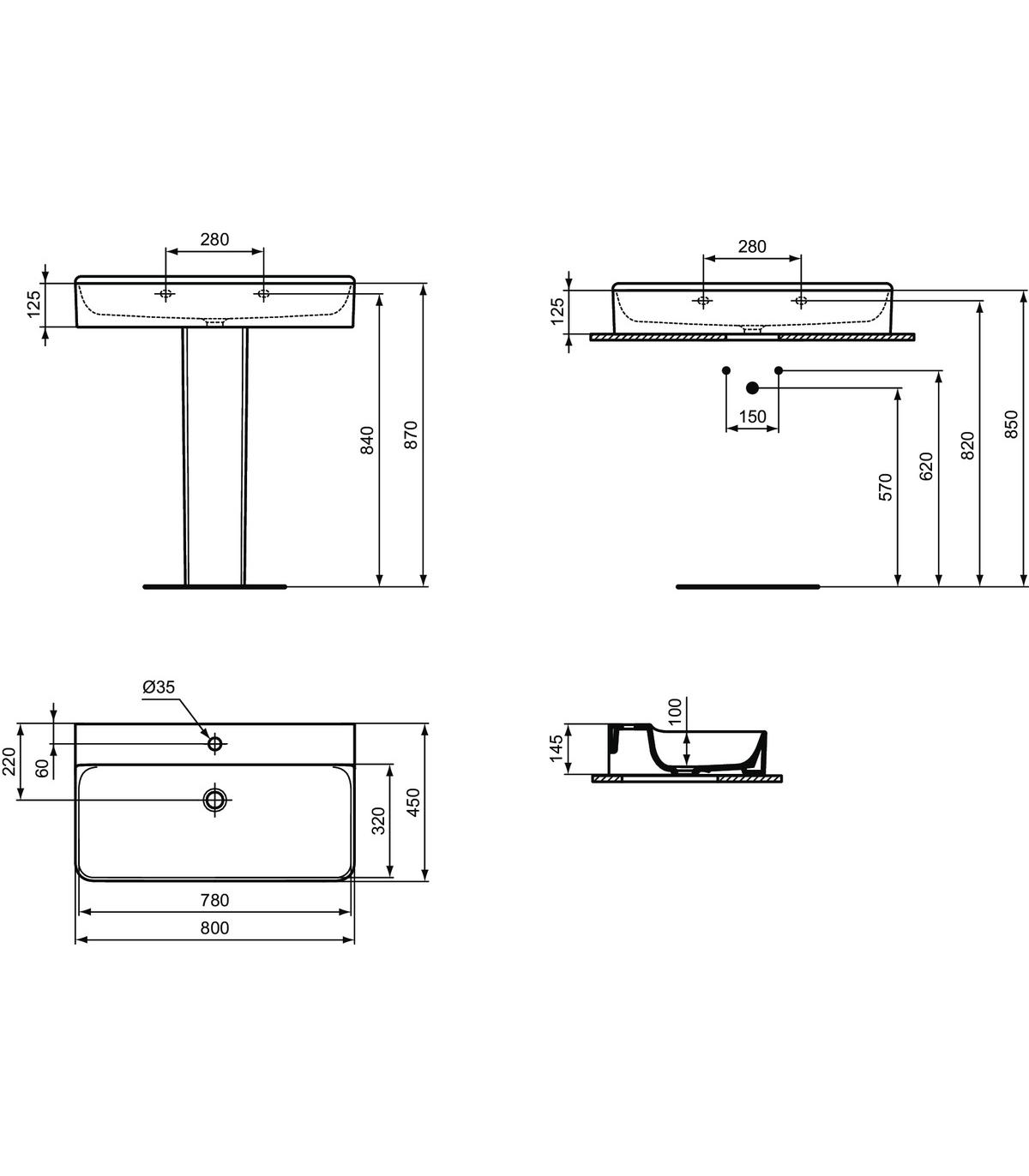 Ideal Standard Conca washbasin stand matt black